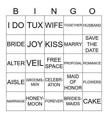 BRIDAL SHOWER BINGO Card