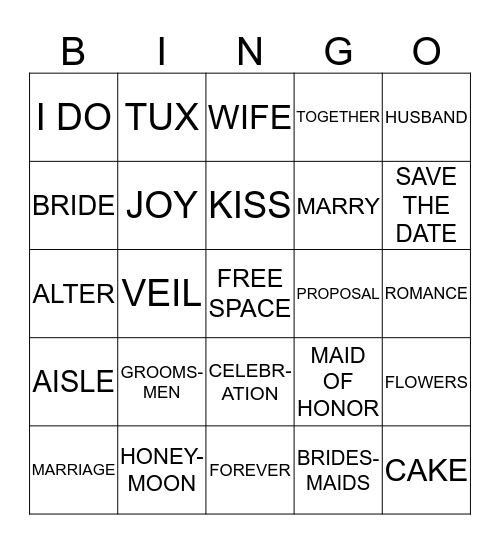 BRIDAL SHOWER BINGO Card