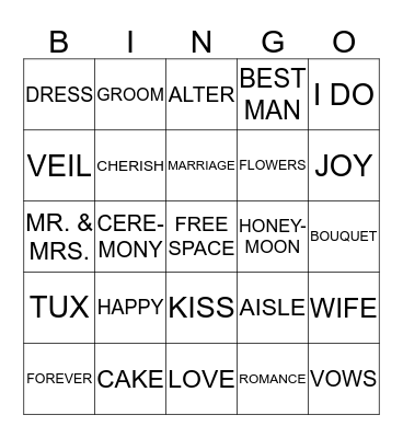 BRIDAL SHOWER BINGO Card