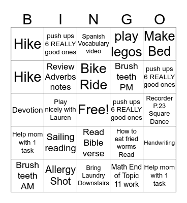 Monday Bingo Card