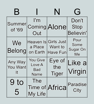 80s Singo Bingo Card