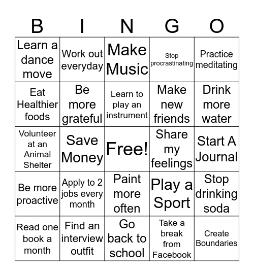 In 2020 I am going to.... Bingo Card