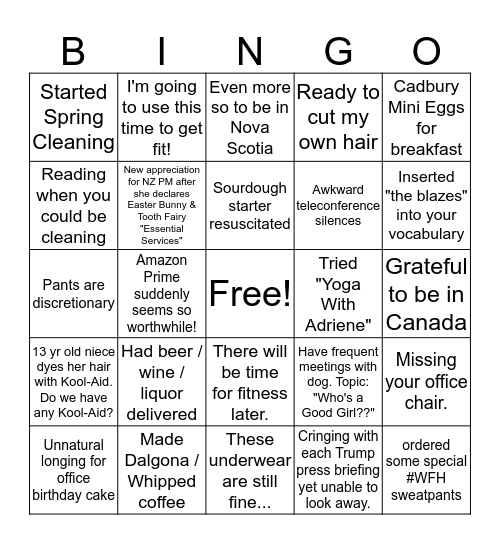 MALCOLM'S #WFH ISOLATION BINGO Card