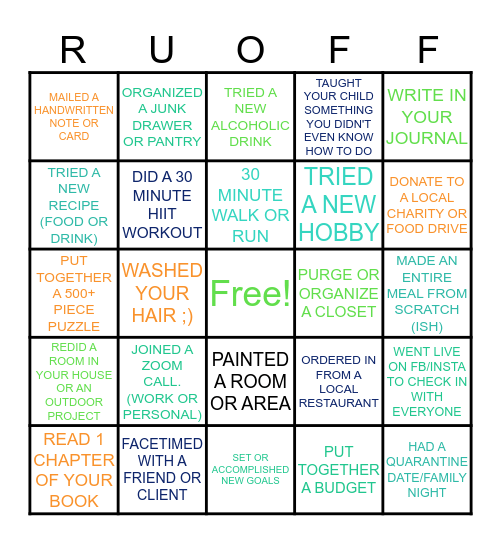 QUARANTINE QUEST Bingo Card