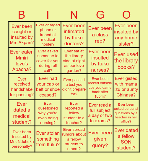 SONUNTH template Bingo Card