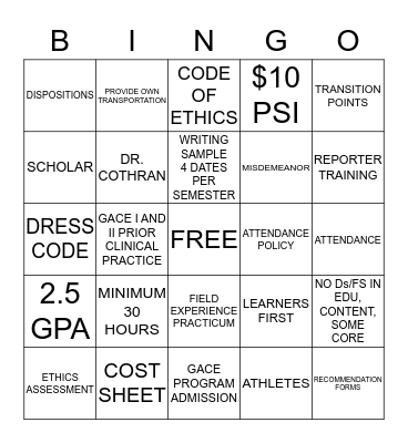 EDU 2900 Bingo Card