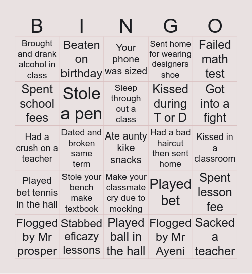 TGHS BINGO Card