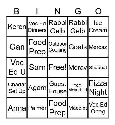 Tikvah Bingo Card