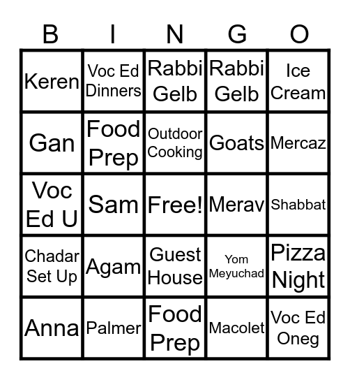 Tikvah Bingo Card