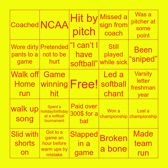 SOFTBALL BINGO Card