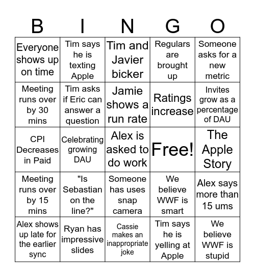 Scrabble Daily Meeting Bingo Card