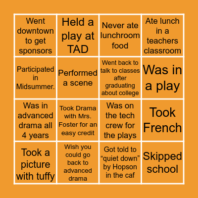 Betsy Drama Alumni Bingo Card