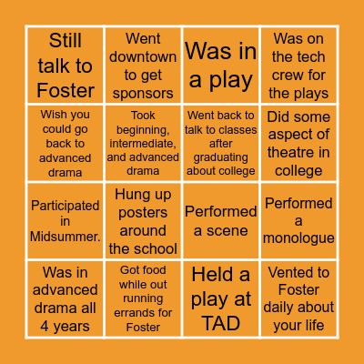 Betsy Drama Alumni Bingo Card