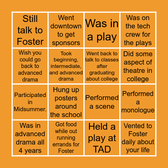 Betsy Drama Alumni Bingo Card