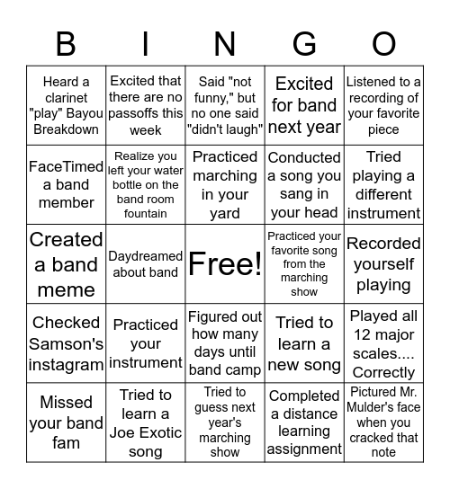 LOLHS Band Bingo Card