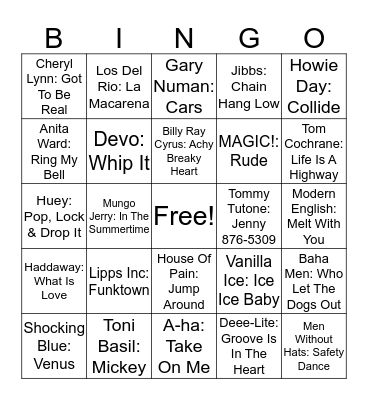Music Bingo - One Hit Wonders Bingo Card