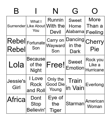 CLASSIC ROCK Bingo Card