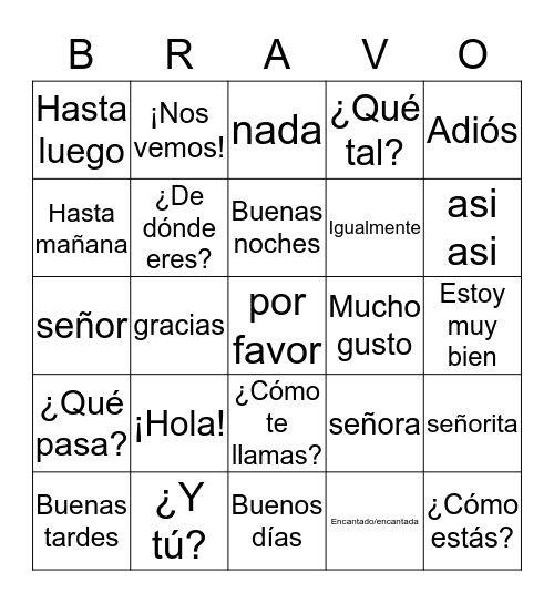 Los Saludos Bingo Card