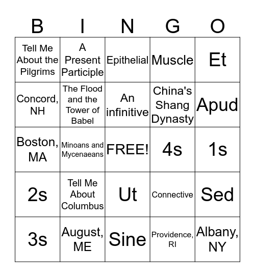 Foundations Review Bingo Card