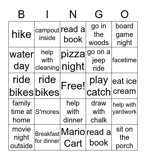 Spring Break Bingo Card