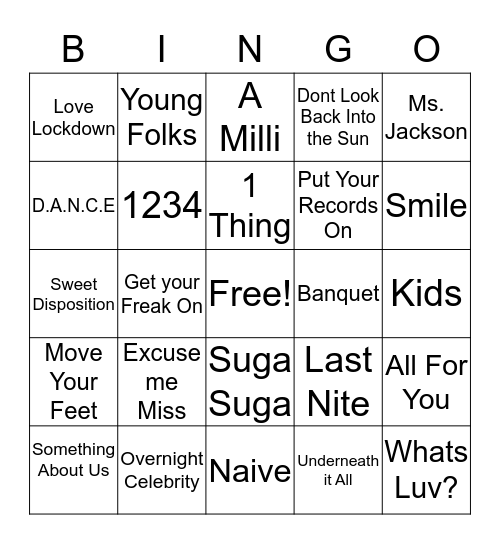 ALL OUT 00's Bingo Card