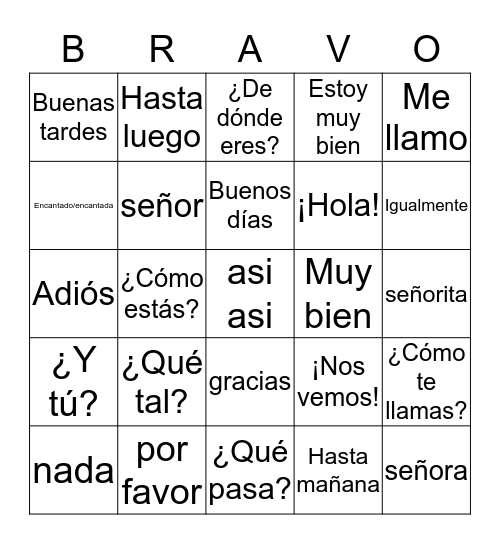 Los Saludos Bingo Card