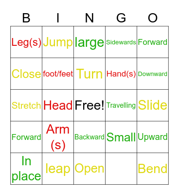 Grade 6-7: Body, Action, Space BINGO Card
