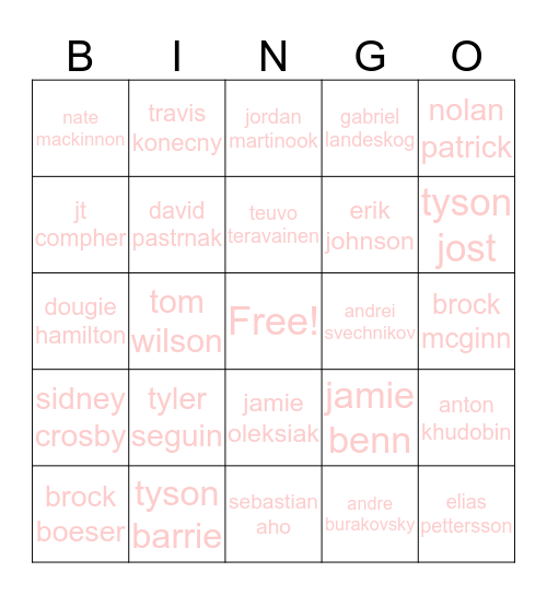fatima's favorite hockeys Bingo Card