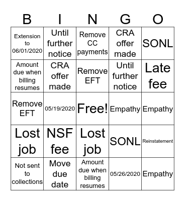 Covid 19 Bingo Card