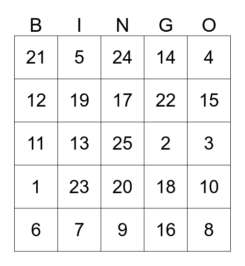 Fitness Bingo Card
