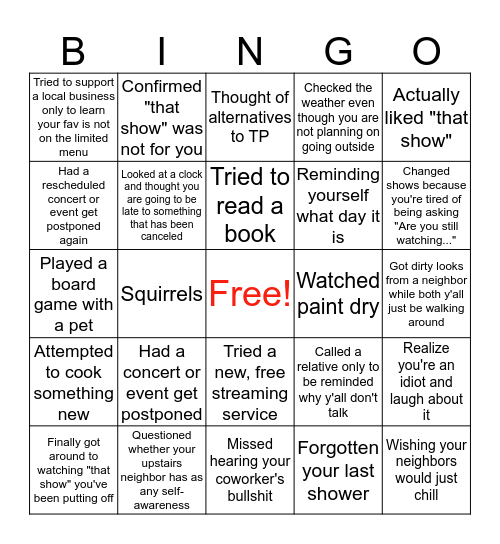 Quarant-ingo Bingo Card