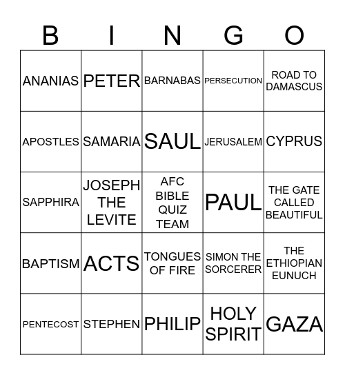 BIBLE QUIZZING IN ACTS Bingo Card