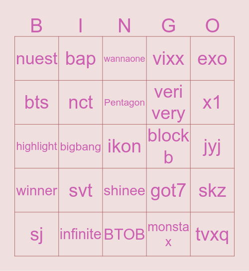 BOYBAND Bingo Card