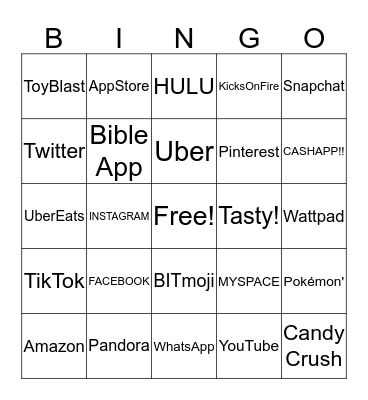 POPULAR APPS!!!! Bingo Card