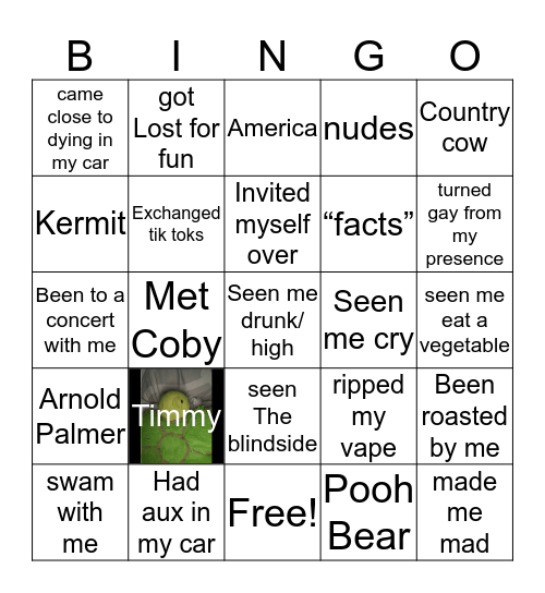 Sophia Bingo Card