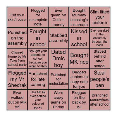 DMIC students Bingo Card