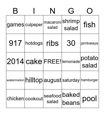 Holiday Bingo Card