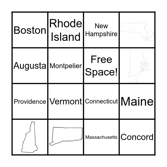 New England States Bingo Card