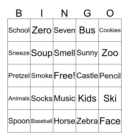 Aiden's Speech Words Bingo Card