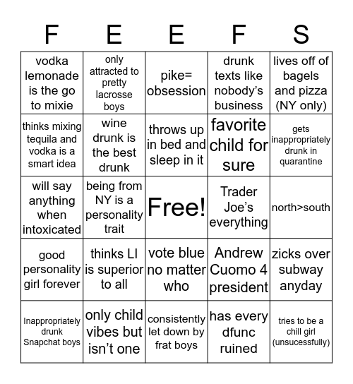 how much feefs are you? Bingo Card