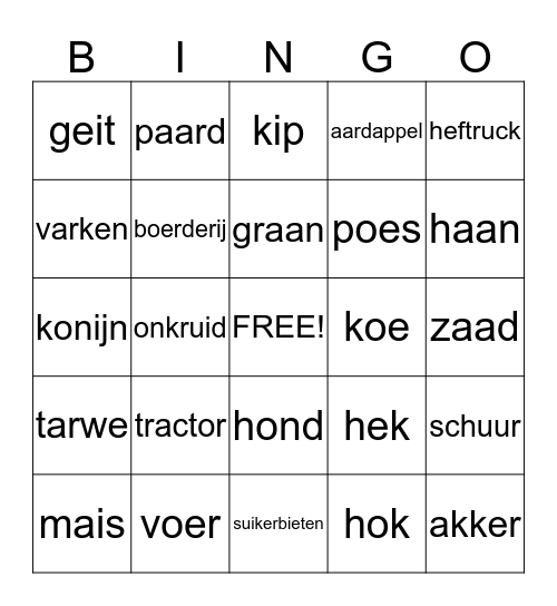 boerderij bingo Card