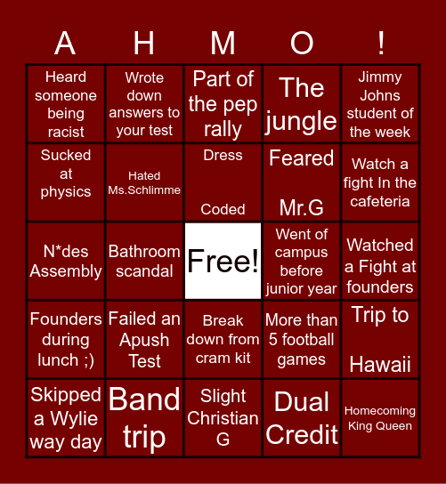 Wylie Bingo Card