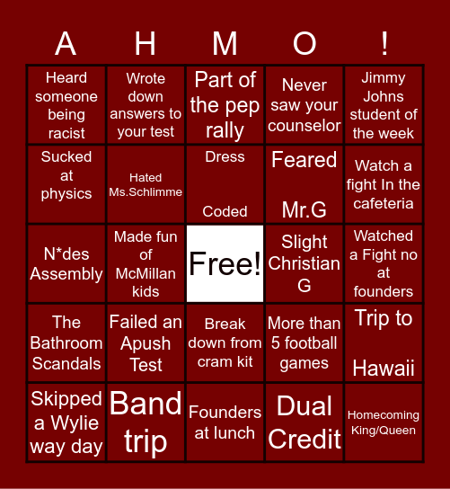 Wylie Bingo Card
