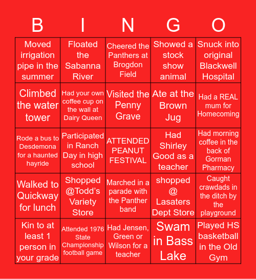 GORMAN BINGO (40&over) Bingo Card