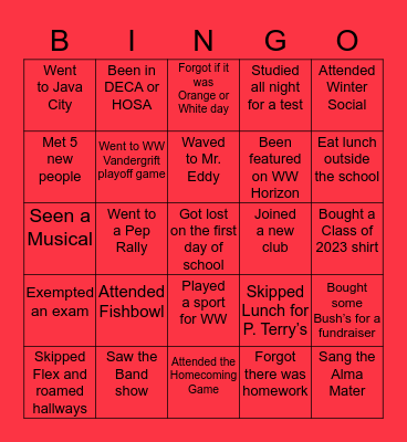 Class of 2023 Bingo Card