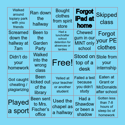 Cristo Rey HS Bingo Card