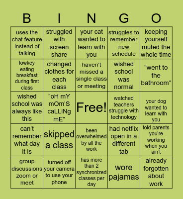 E Learning BINGO Card