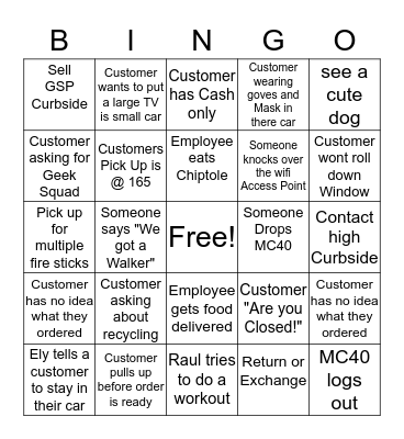 Curb Side Bingo Card