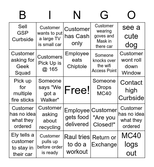 Curb Side Bingo Card