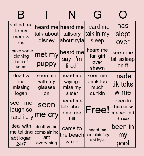 kate’s bingo 🤩 Bingo Card